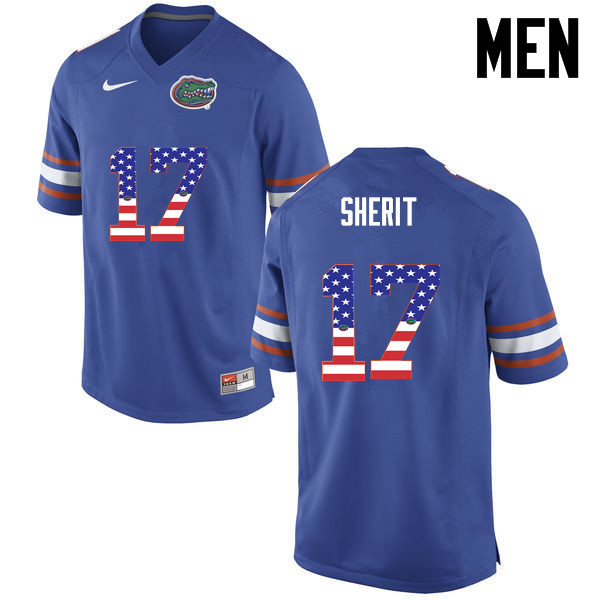 Men Florida Gators #17 Jordan Sherit College Football USA Flag Fashion Jerseys-Blue - Click Image to Close